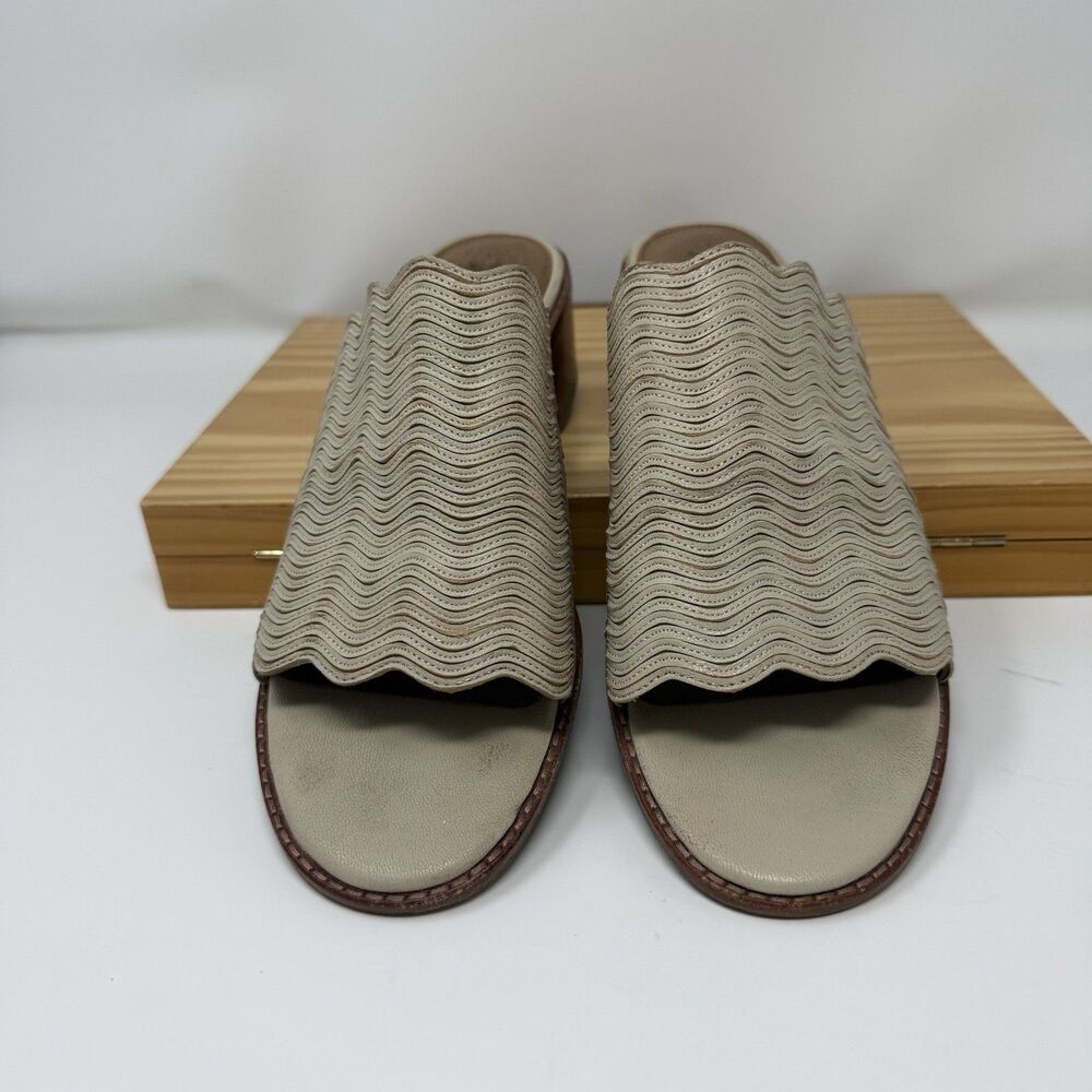 Frye Cindy Wave Mule Sandal Off White Leather Woven Slide Shoes Women’s 9 M